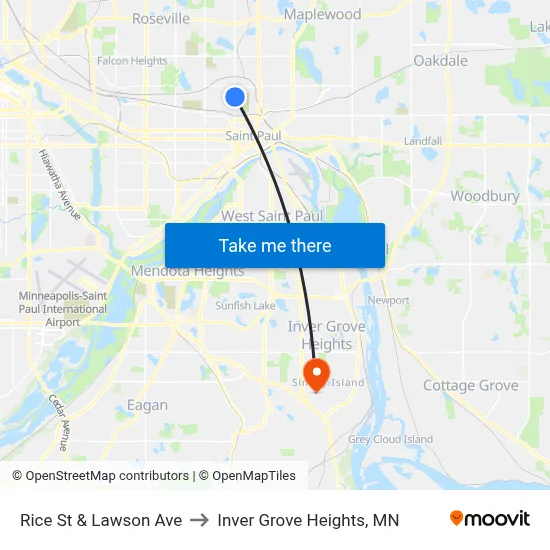 Rice St & Lawson Ave to Inver Grove Heights, MN map