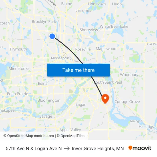 57th Ave N & Logan Ave N to Inver Grove Heights, MN map