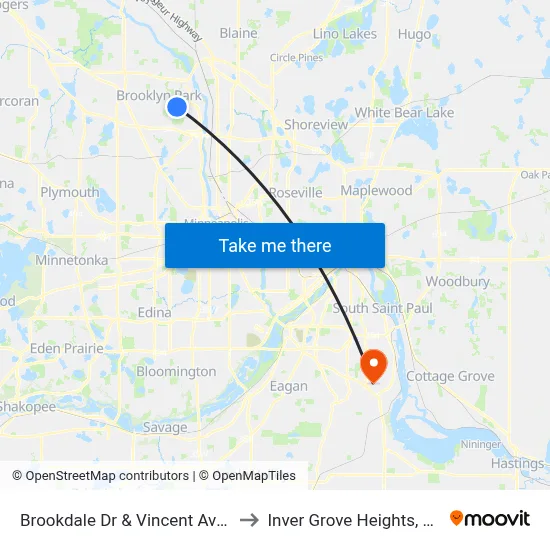 Brookdale Dr & Vincent Ave N to Inver Grove Heights, MN map