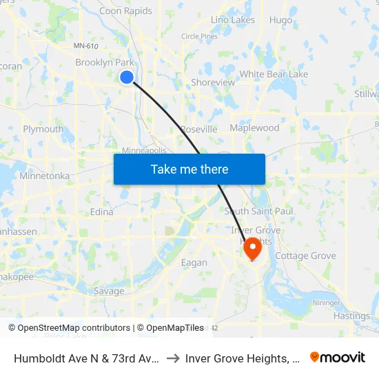 Humboldt Ave N & 73rd Ave N to Inver Grove Heights, MN map