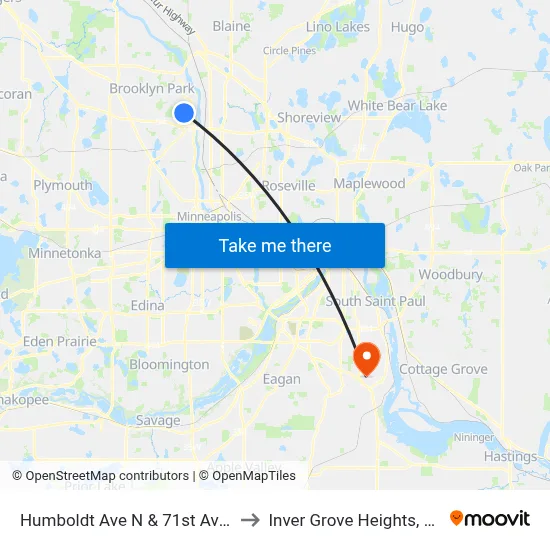 Humboldt Ave N & 71st Ave N to Inver Grove Heights, MN map