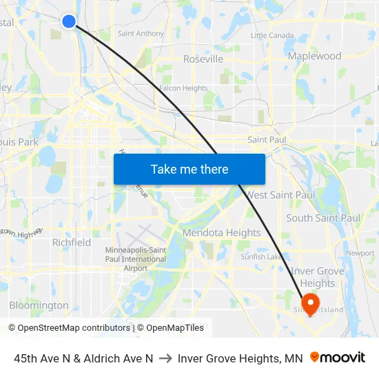 45th Ave N & Aldrich Ave N to Inver Grove Heights, MN map