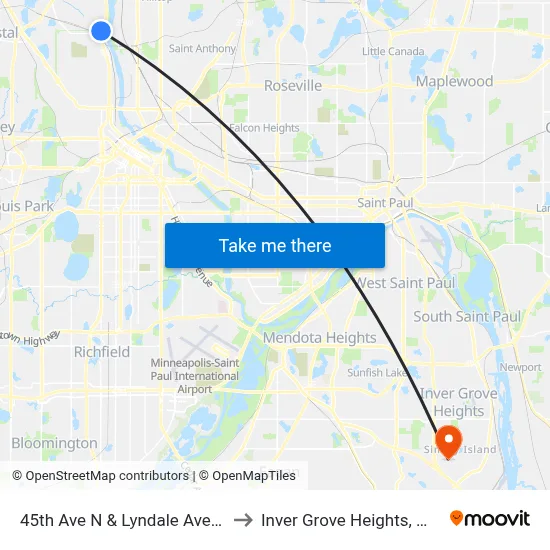 45th Ave N & Lyndale Ave N to Inver Grove Heights, MN map