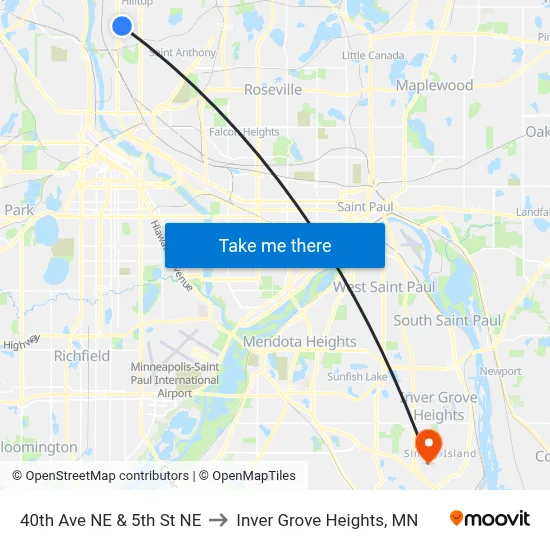 40th Ave NE & 5th St NE to Inver Grove Heights, MN map