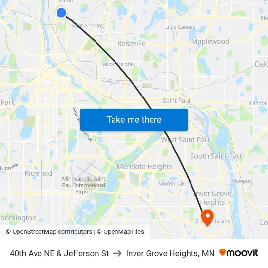 40th Ave NE & Jefferson St to Inver Grove Heights, MN map