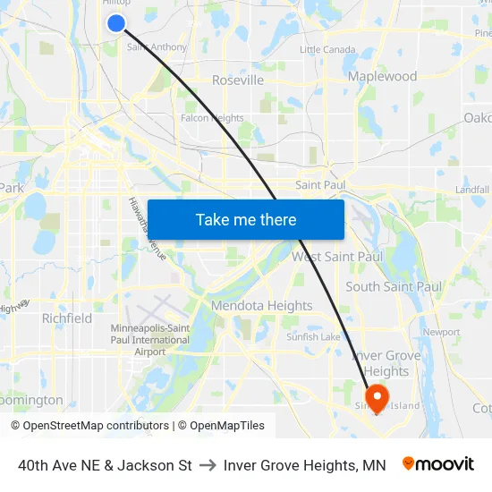 40th Ave NE & Jackson St to Inver Grove Heights, MN map