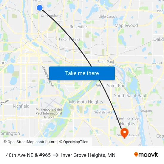 40th Ave NE & #965 to Inver Grove Heights, MN map