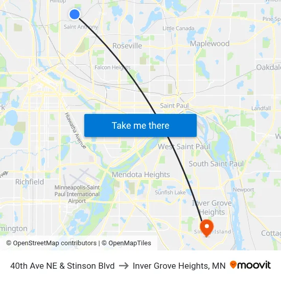 40th Ave NE & Stinson Blvd to Inver Grove Heights, MN map