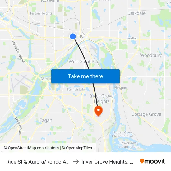 Rice St & Aurora/Rondo Ave to Inver Grove Heights, MN map