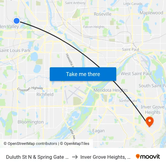 Duluth St N & Spring Gate Ctr to Inver Grove Heights, MN map