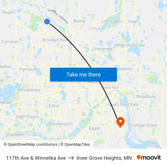 117th Ave & Winnetka Ave to Inver Grove Heights, MN map