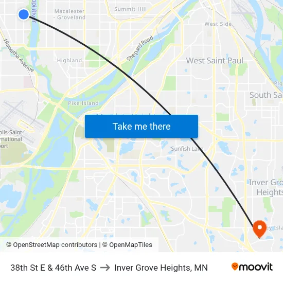 38th St E & 46th Ave S to Inver Grove Heights, MN map
