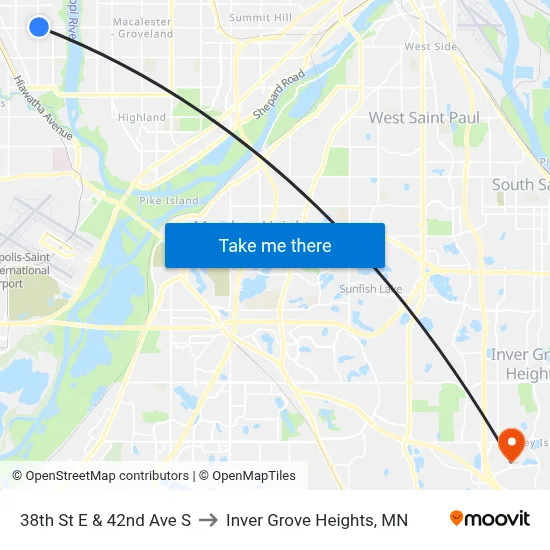 38th St E & 42nd Ave S to Inver Grove Heights, MN map