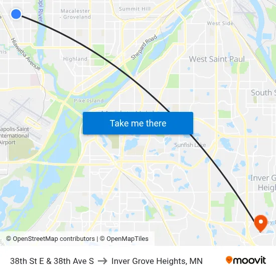 38th St E & 38th Ave S to Inver Grove Heights, MN map