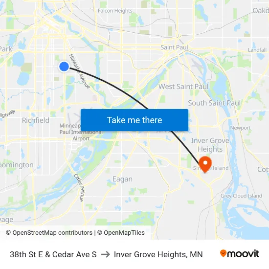 38th St E & Cedar Ave S to Inver Grove Heights, MN map