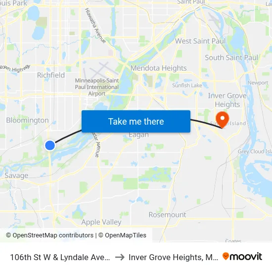 106th St W & Lyndale Ave S to Inver Grove Heights, MN map