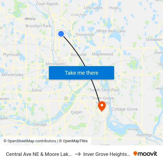 Central Ave NE & Moore Lake Dr E to Inver Grove Heights, MN map
