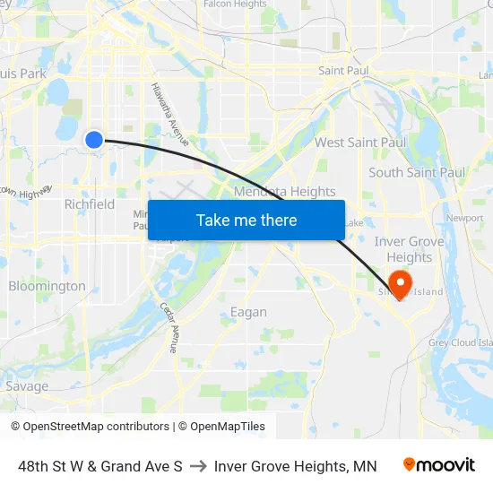 48th St W & Grand Ave S to Inver Grove Heights, MN map