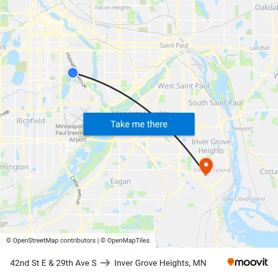 42nd St E & 29th Ave S to Inver Grove Heights, MN map