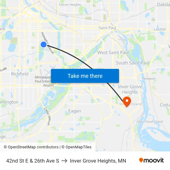 42nd St E & 26th Ave S to Inver Grove Heights, MN map