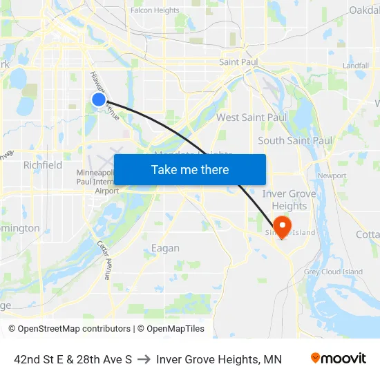 42nd St E & 28th Ave S to Inver Grove Heights, MN map