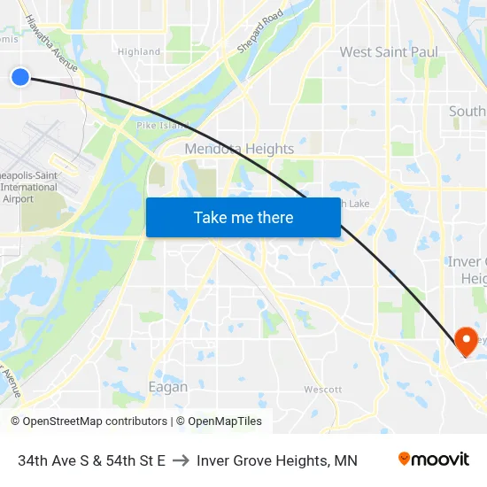 34th Ave S & 54th St E to Inver Grove Heights, MN map
