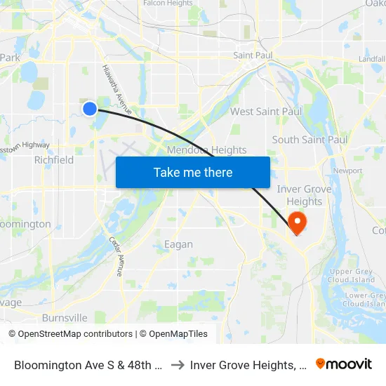 Bloomington Ave S & 48th St E to Inver Grove Heights, MN map