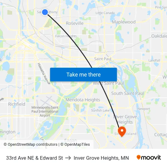 33rd Ave NE & Edward St to Inver Grove Heights, MN map