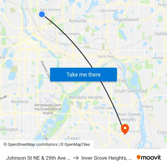 Johnson St NE & 29th Ave NE to Inver Grove Heights, MN map