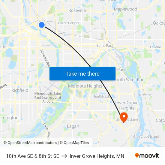 10th Ave SE & 8th St SE to Inver Grove Heights, MN map
