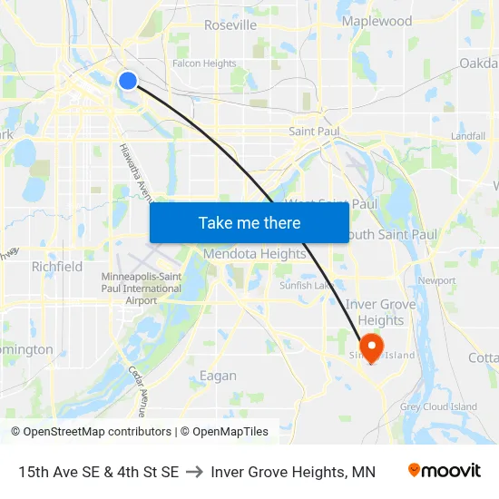 15th Ave SE & 4th St SE to Inver Grove Heights, MN map