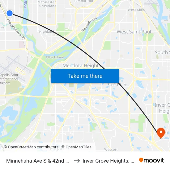 Minnehaha Ave S & 42nd St E to Inver Grove Heights, MN map