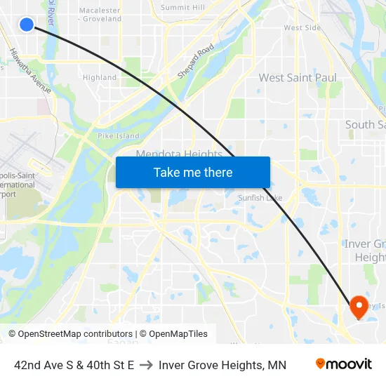 42nd Ave S & 40th St E to Inver Grove Heights, MN map