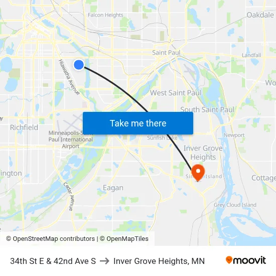 34th St E & 42nd Ave S to Inver Grove Heights, MN map