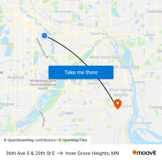36th Ave S & 29th St E to Inver Grove Heights, MN map