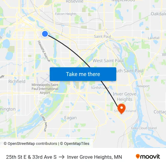 25th St E & 33rd Ave S to Inver Grove Heights, MN map