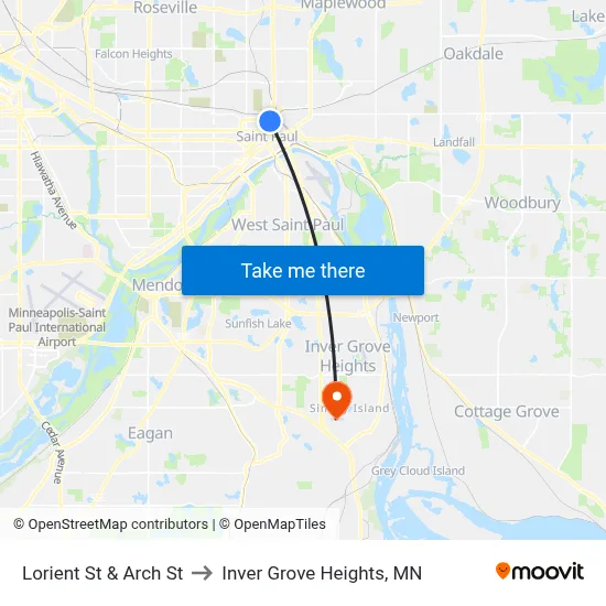 Lorient St & Arch St to Inver Grove Heights, MN map
