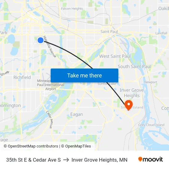 35th St E & Cedar Ave S to Inver Grove Heights, MN map