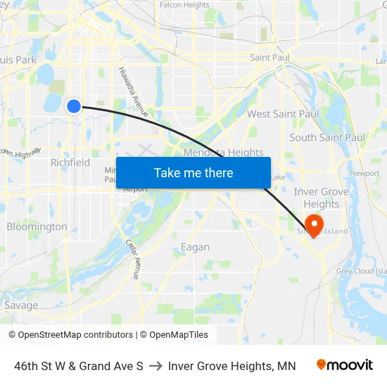 46th St W & Grand Ave S to Inver Grove Heights, MN map