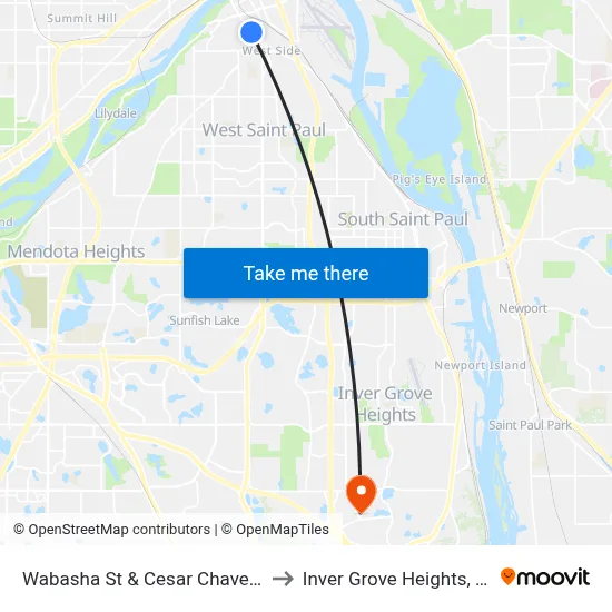 Wabasha St & Cesar Chavez St to Inver Grove Heights, MN map