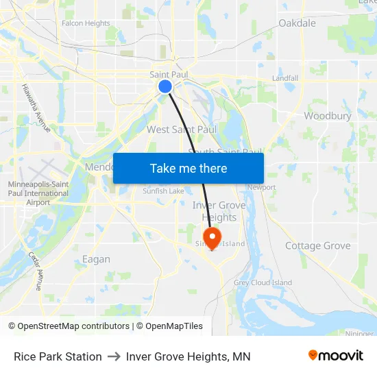 Rice Park Station to Inver Grove Heights, MN map