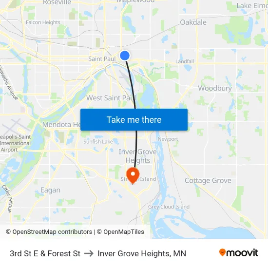 3rd St E & Forest St to Inver Grove Heights, MN map