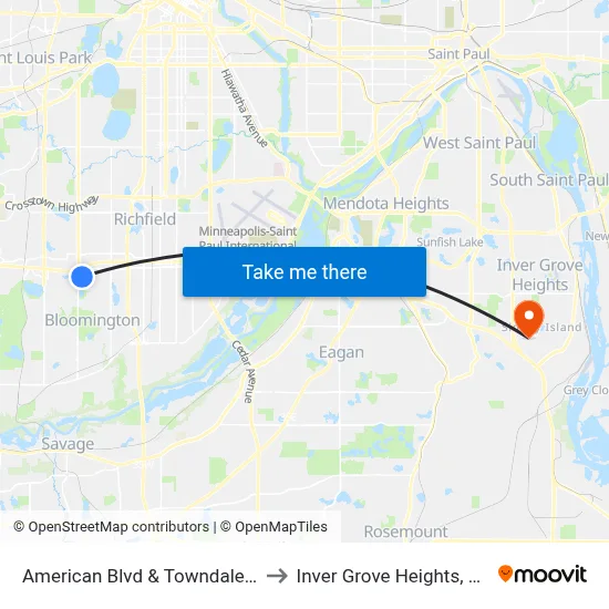 American Blvd & Towndale Dr to Inver Grove Heights, MN map