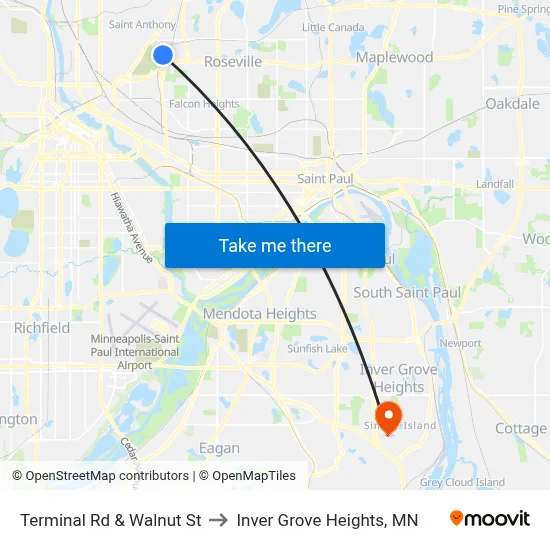 Terminal Rd & Walnut St to Inver Grove Heights, MN map