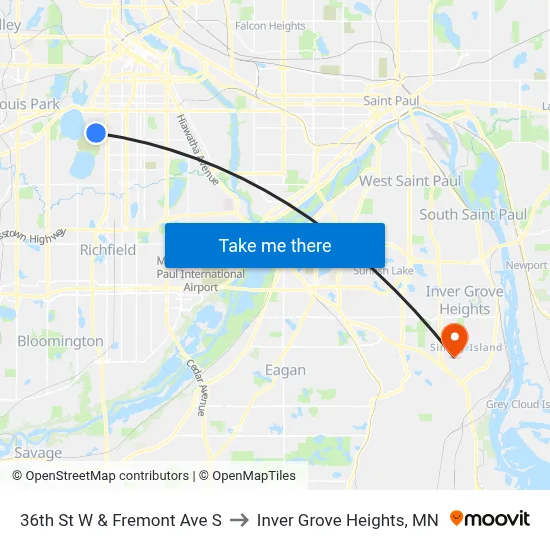 36th St W & Fremont Ave S to Inver Grove Heights, MN map