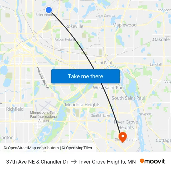 37th Ave NE & Chandler Dr to Inver Grove Heights, MN map