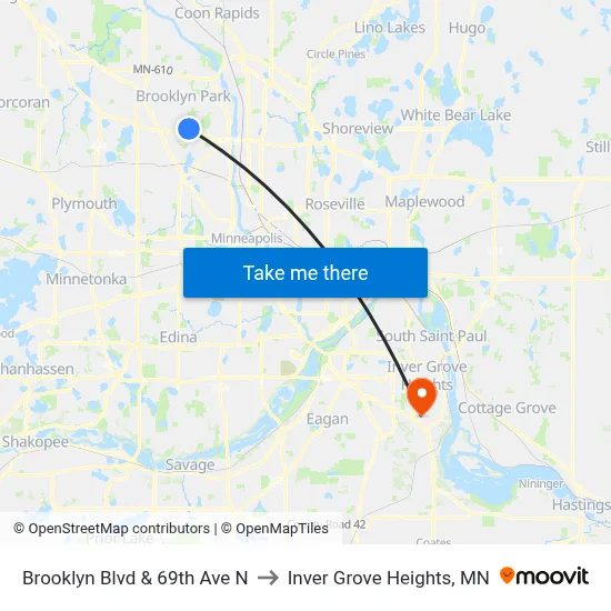 Brooklyn Blvd & 69th Ave N to Inver Grove Heights, MN map