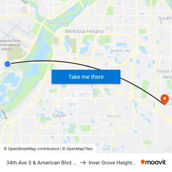 34th Ave S & American Blvd / I-494 to Inver Grove Heights, MN map