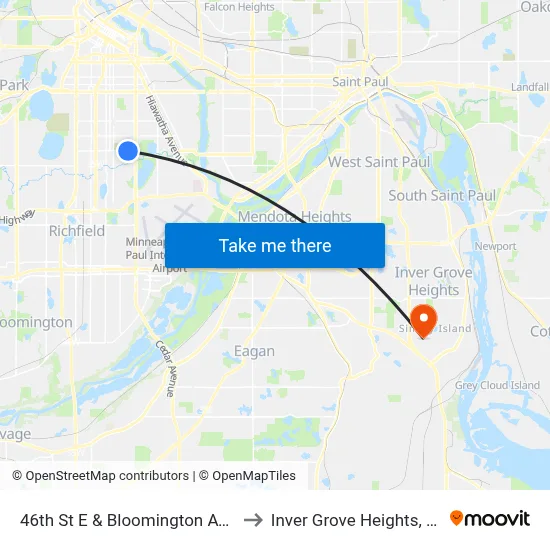 46th St E & Bloomington Ave S to Inver Grove Heights, MN map
