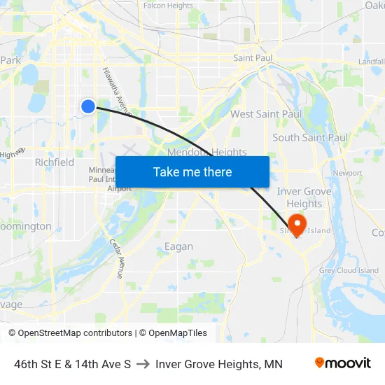 46th St E & 14th Ave S to Inver Grove Heights, MN map